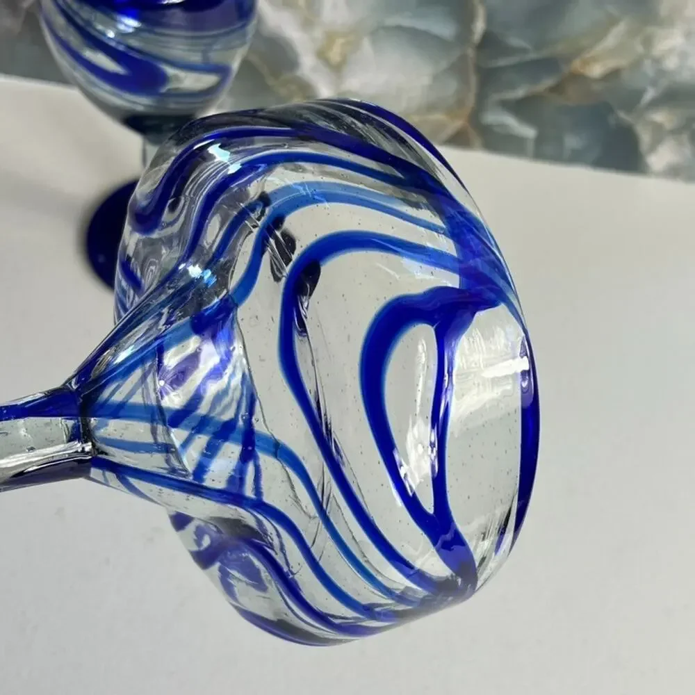Mexican Swirl Hand Blown Margarita Glasses 7